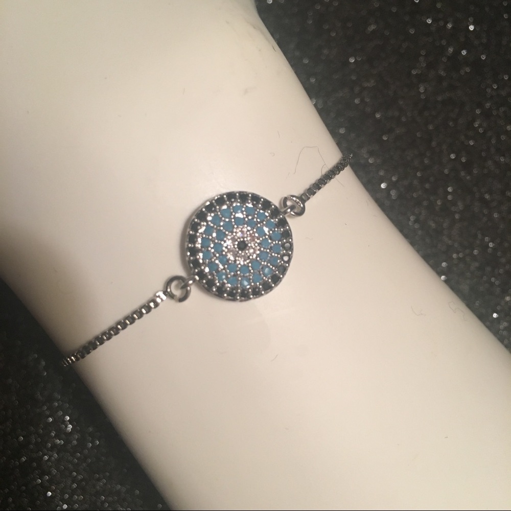 💕Silver Plated Pave Blue CZ Adjustable Bracelet